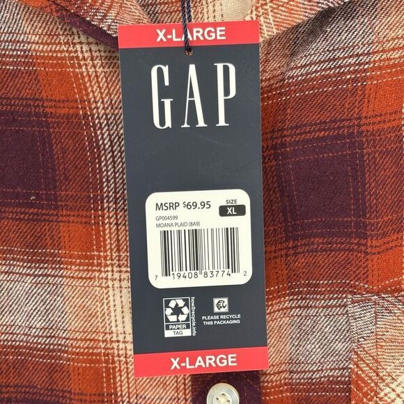 Gap Moana Plaid Flannel‎ Shirt Brown/Orange Size XL NWT - Picture 3 of 9